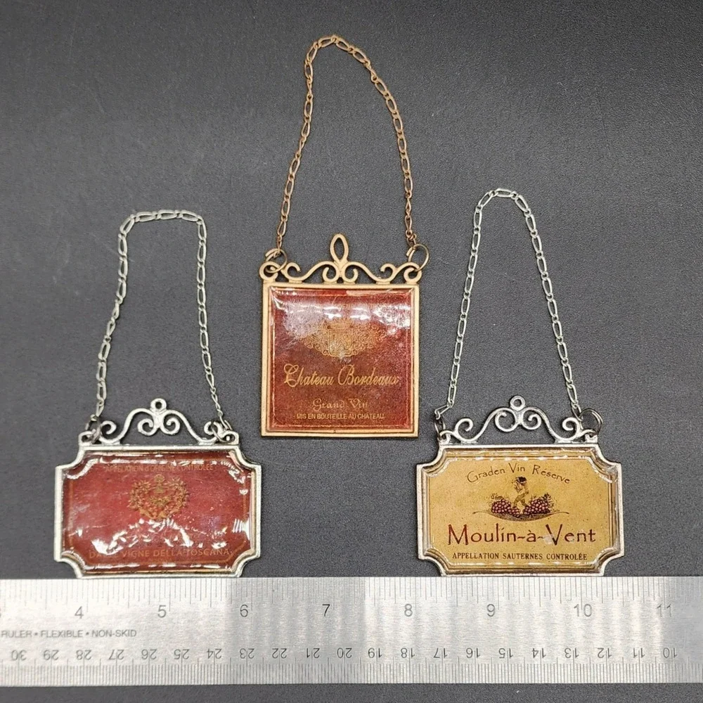 Vintage Multi Color Wine Decanter Labels Barware Chateau Bordeaux Moulin Set 3